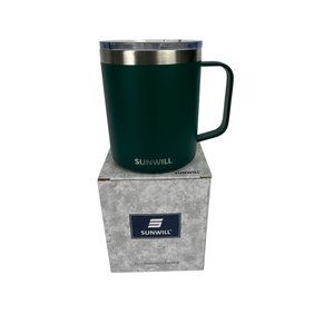 SUNWILL 14oz Coffee Mug with Sling lid Powder Coated Forest Green